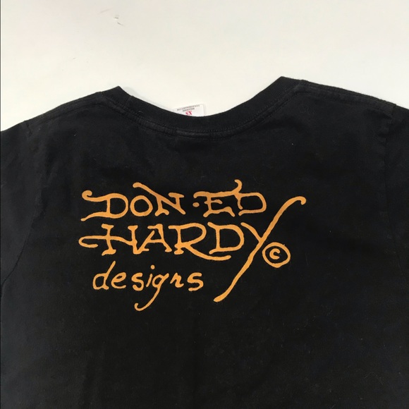Vintage Don Ed Hardy by Christian Audigier T-Shirt XS Black Shirt Sleeve Tee - Picture 2 of 12